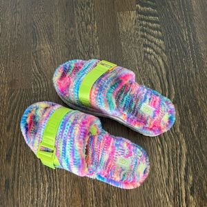UGG multi colored fur platform sandals